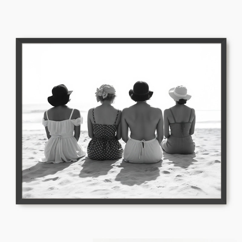 Women on the Beach Timeless Monochrome Photo - Sage and Rose Prints