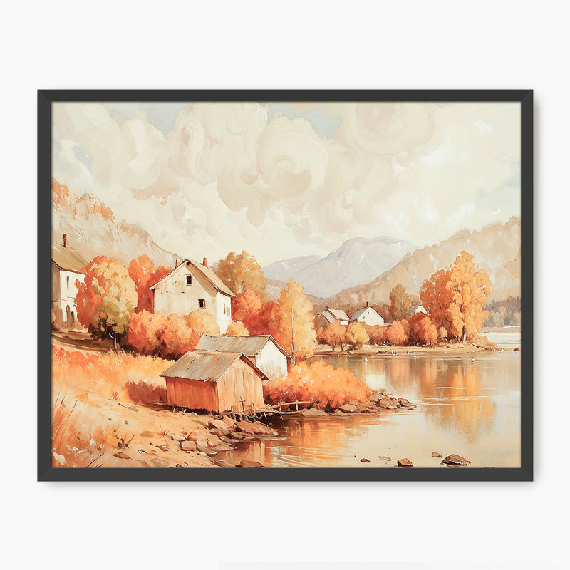 Lake House in Fall Watercolor Print - Sage and Rose Prints