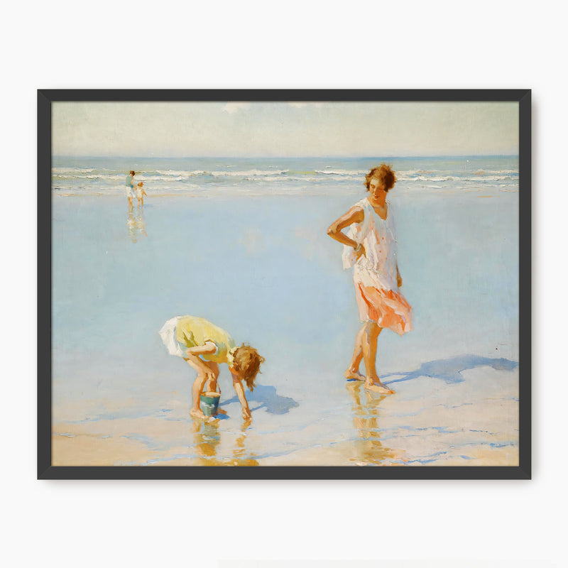 Woman and Child on the Beach - Sage and Rose Prints