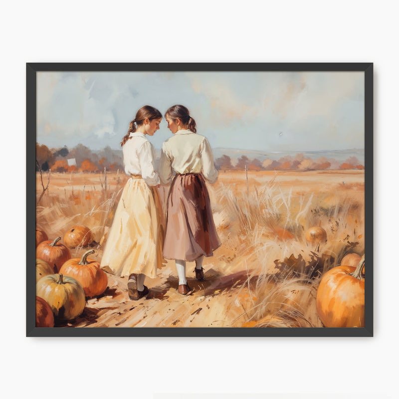 Fall Landscape with Girls in a Field - Sage and Rose Prints