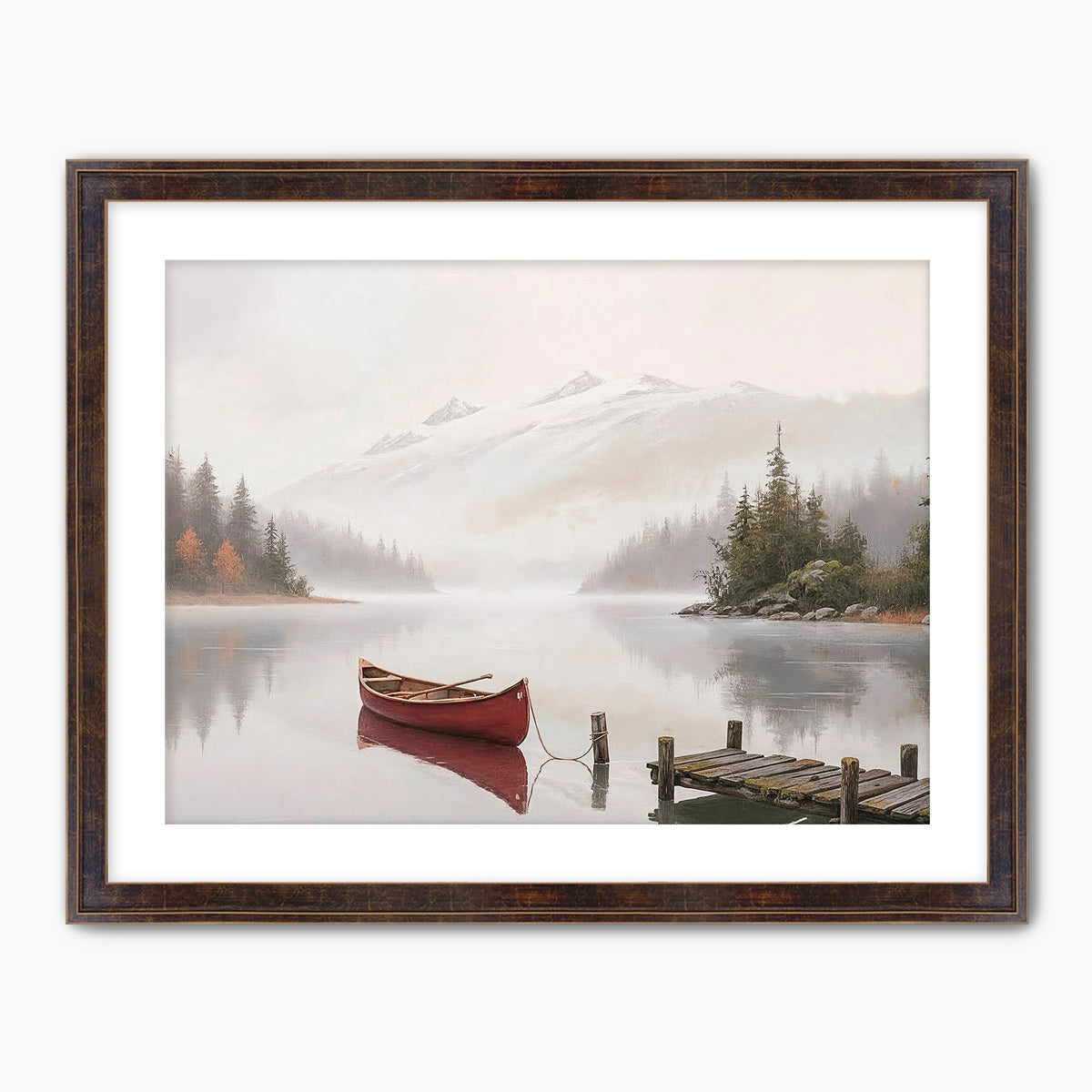 AK-32-Canoe on a misty lake watercolor - Sage and Rose Prints