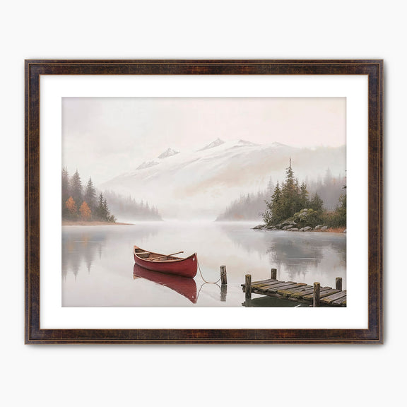 AK-32-Canoe on a misty lake watercolor - Sage and Rose Prints