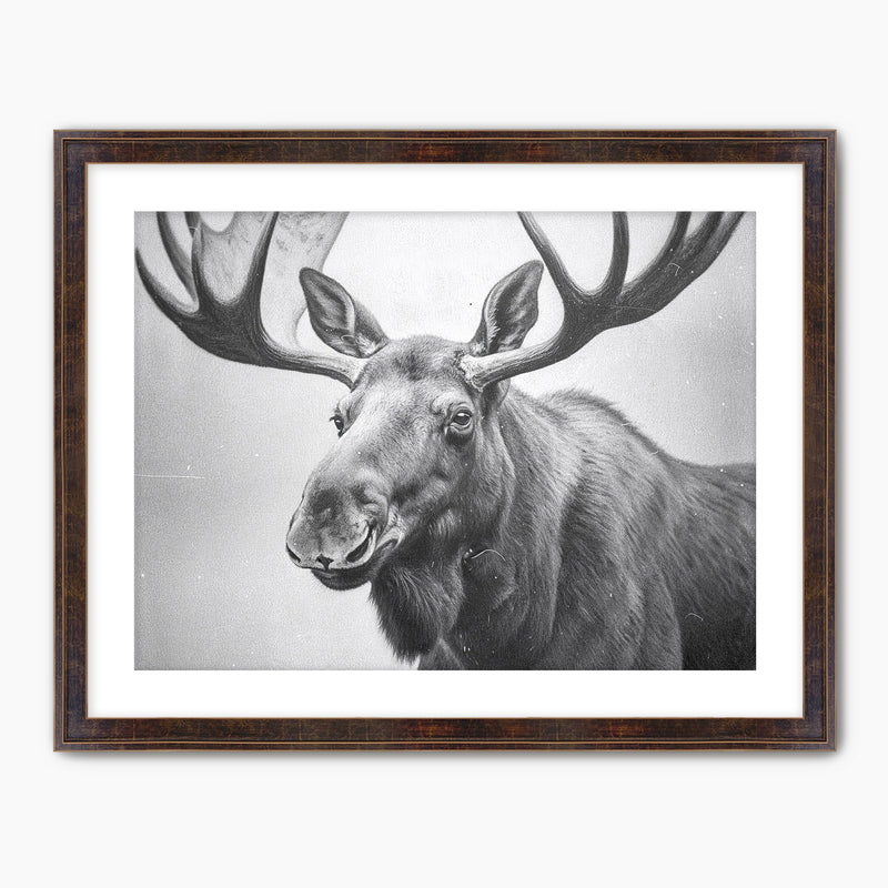 AK-17 Black and White Vintage Moose Photograph - Sage and Rose Prints