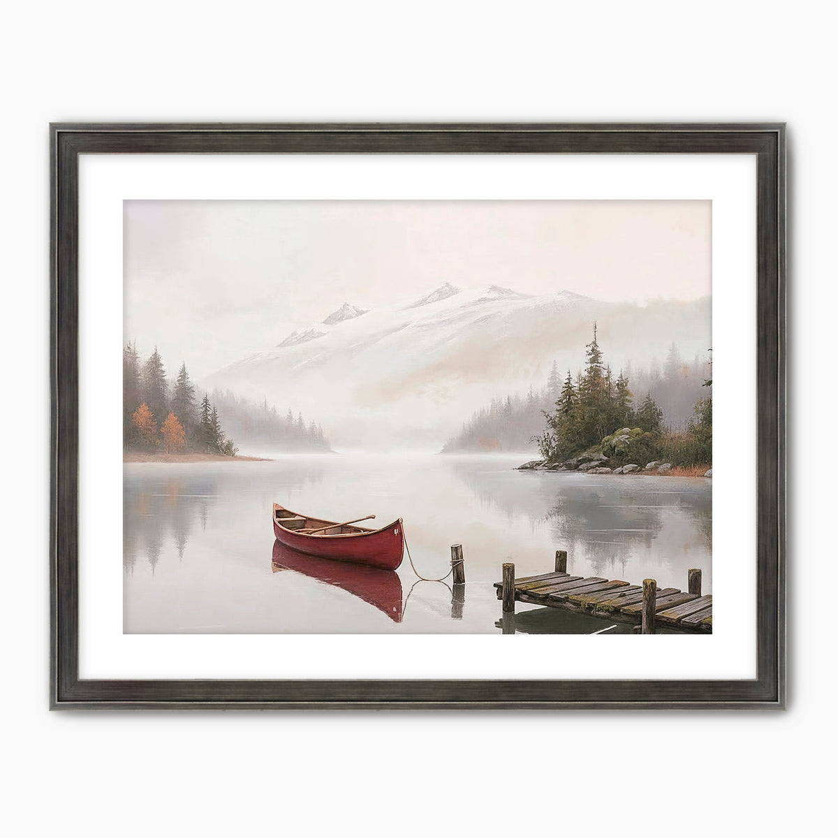 AK-32-Canoe on a misty lake watercolor - Sage and Rose Prints