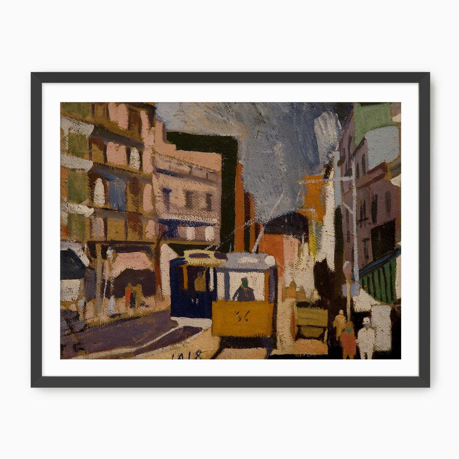 Yellow and Blue Cubist Cityscape - Sage and Rose Prints