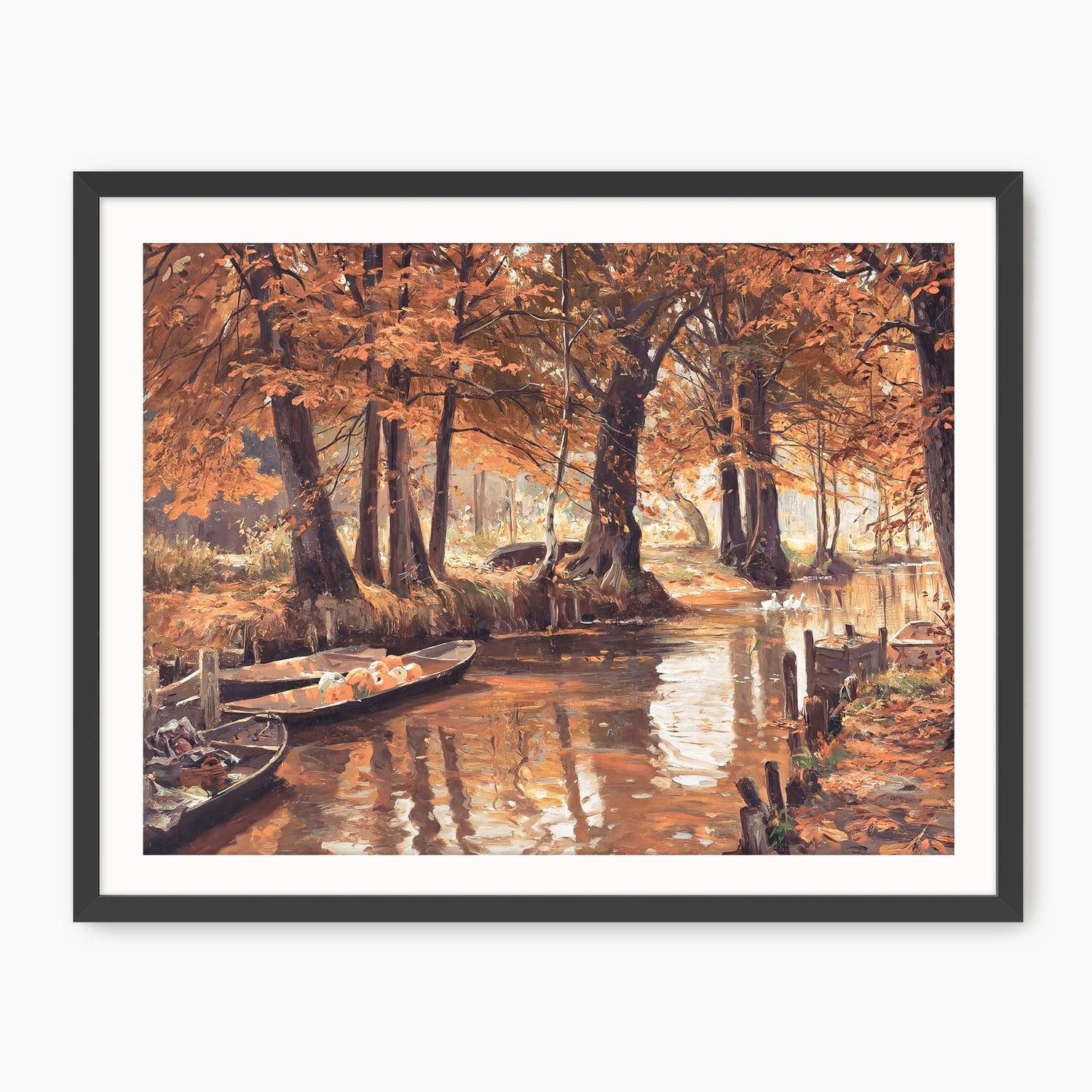 Walter Moras painting fall print, fall artwork with wood frame, fall wall art, fall forest, autumn trees, vintage style, rustic, fall painting, fall wall decor in burnt orange and light beige, Sage & Rose Prints