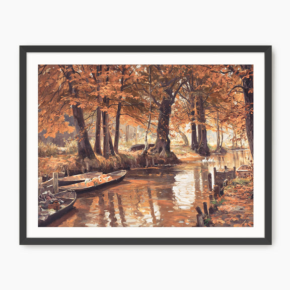 Walter Moras painting fall print, fall artwork with wood frame, fall wall art, fall forest, autumn trees, vintage style, rustic, fall painting, fall wall decor in burnt orange and light beige, Sage & Rose Prints