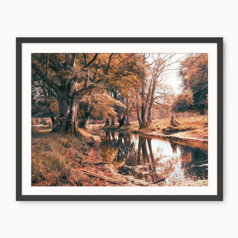 Peder Monsted fall print, fall artwork with black frame, fall wall art, pumpkin fall oil painting, fall wall decor in burnt orange and light beige, Sage & Rose Prints