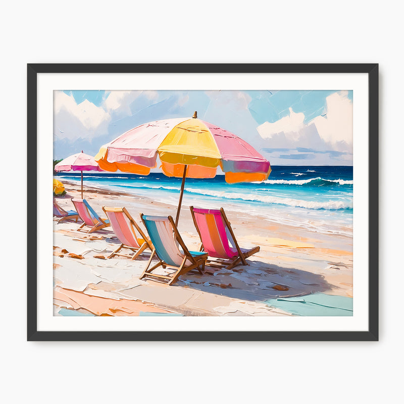 Bright Pink Beach Umbrellas and Chairs - Sage and Rose Prints