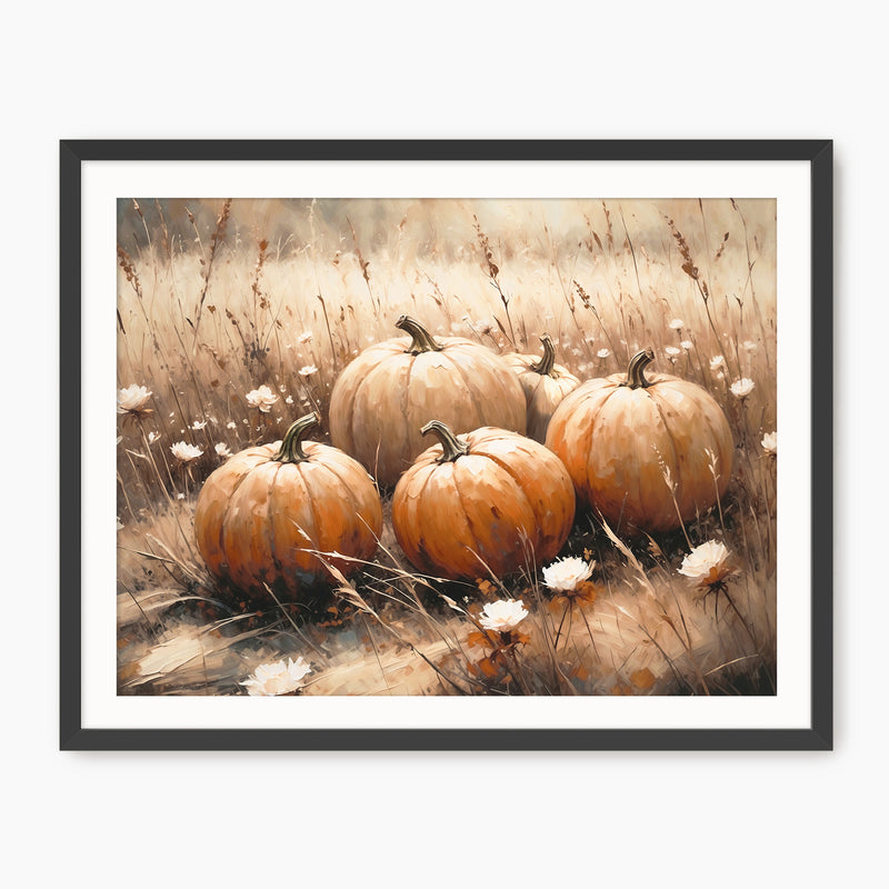 Pumpkin fall print, fall artwork with black frame, fall wall art, fall oil painting, lfall wall decor in burnt orange and light beige Sage & Rose Prints