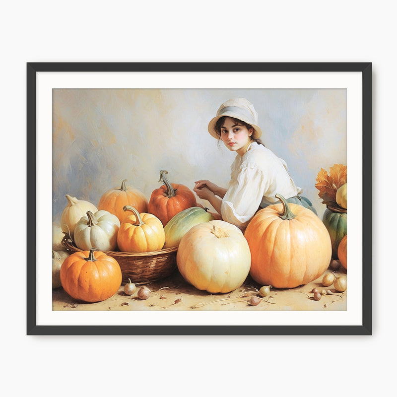 Victorian Girl with Pumpkins Fall Painting - Sage and Rose Prints