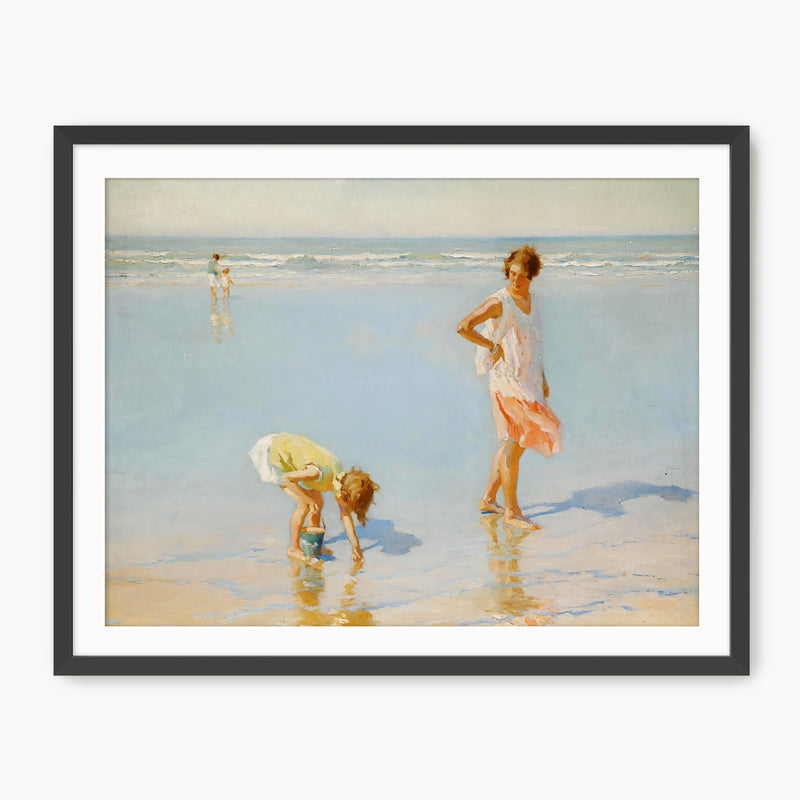 Woman and Child on the Beach - Sage and Rose Prints