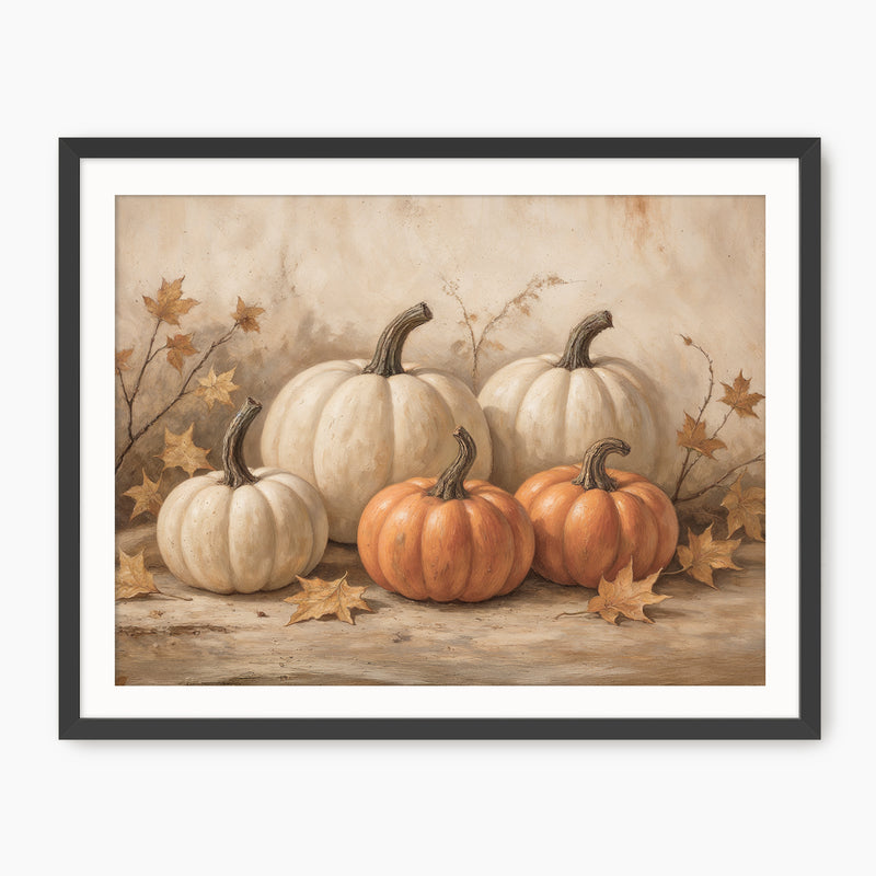 Pumpkin fall print, fall artwork with black frame, fall wall art, fall wall decor in burnt orange and light beige Sage & Rose Prints