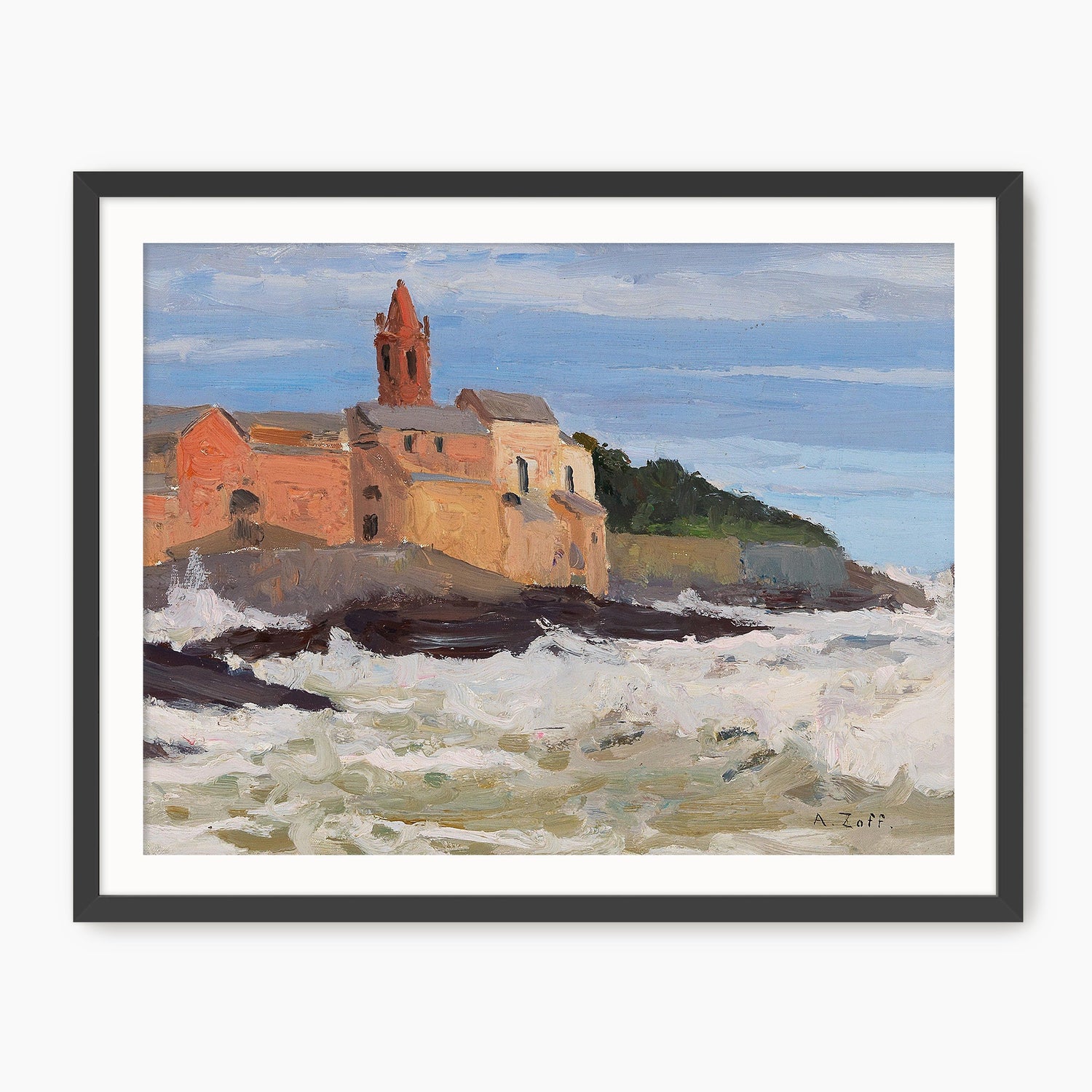 Post Impressionist Coastal Village - Sage and Rose Prints