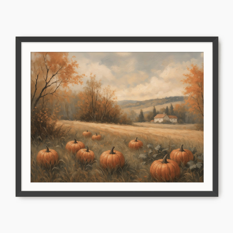 Pumpkin fall print, fall artwork with black frame, fall wall art in burnt orange and light blues Sage & Rose Prints