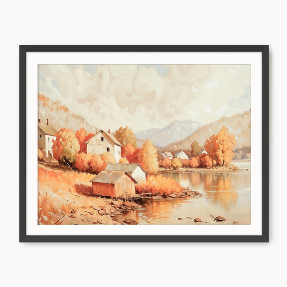 Lake House in Fall Watercolor Print - Sage and Rose Prints