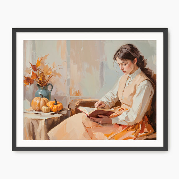 Victorian Woman Reading Fall Painting - Sage and Rose Prints