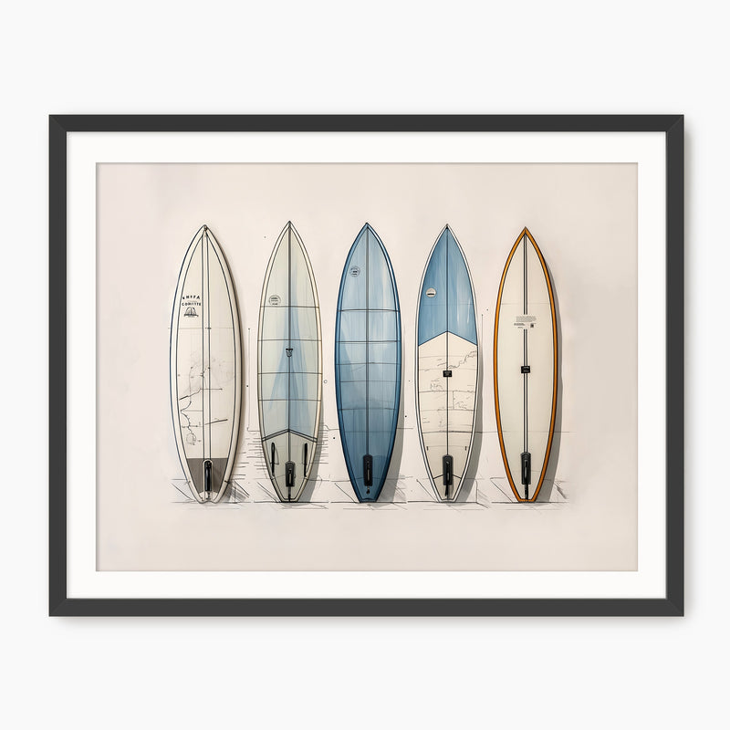 Surfboard Wall Art in Blues and Tans - Sage and Rose Prints