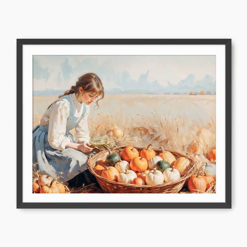Victorian Girl and Fall Harvest Art Print - Sage and Rose Prints