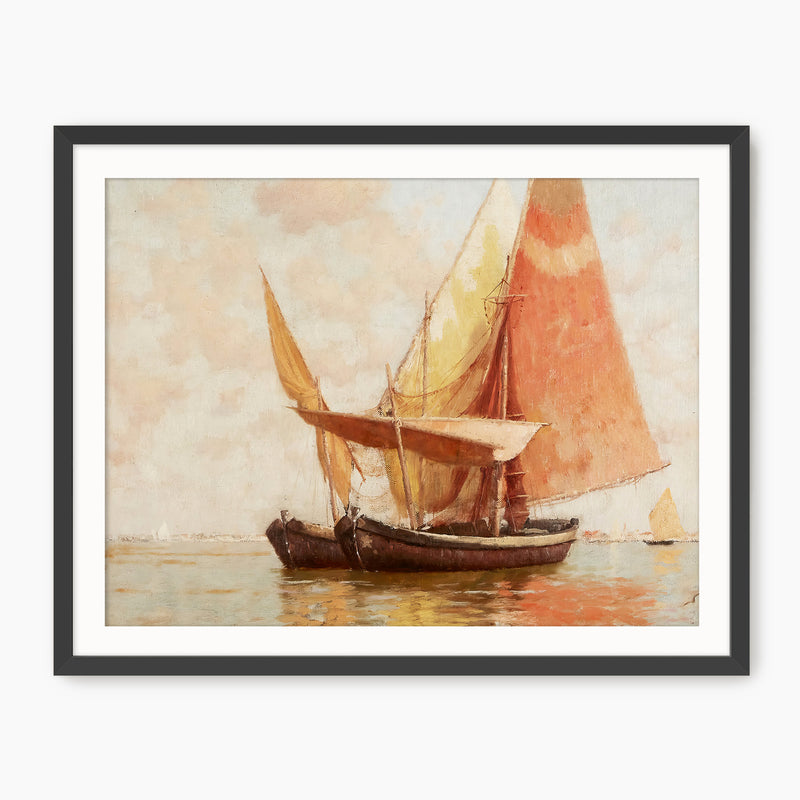 Vintage Amber Sailboat Painting Print - Sage and Rose Prints