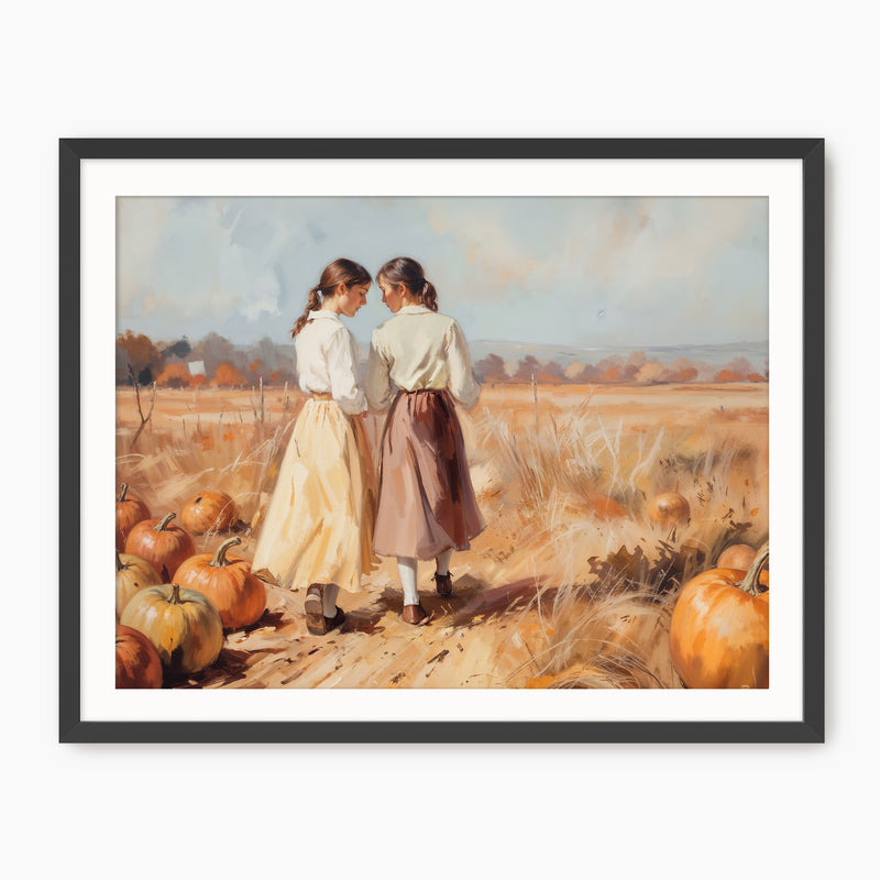 Fall Landscape with Girls in a Field - Sage and Rose Prints