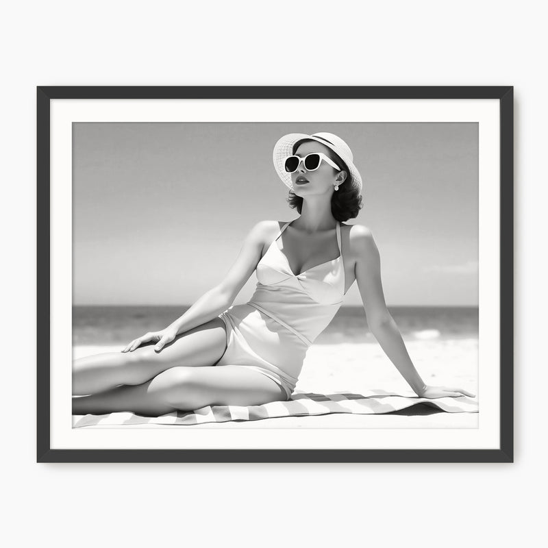 Woman Sunbathing Retro Black and White Photo - Sage and Rose Prints