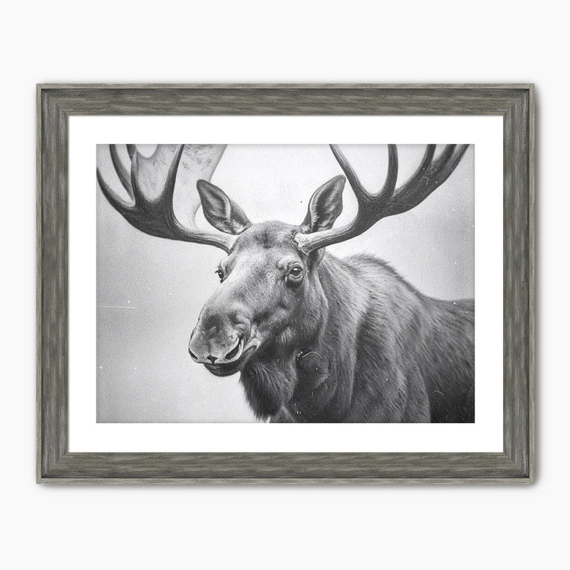 AK-17 Black and White Vintage Moose Photograph - Sage and Rose Prints