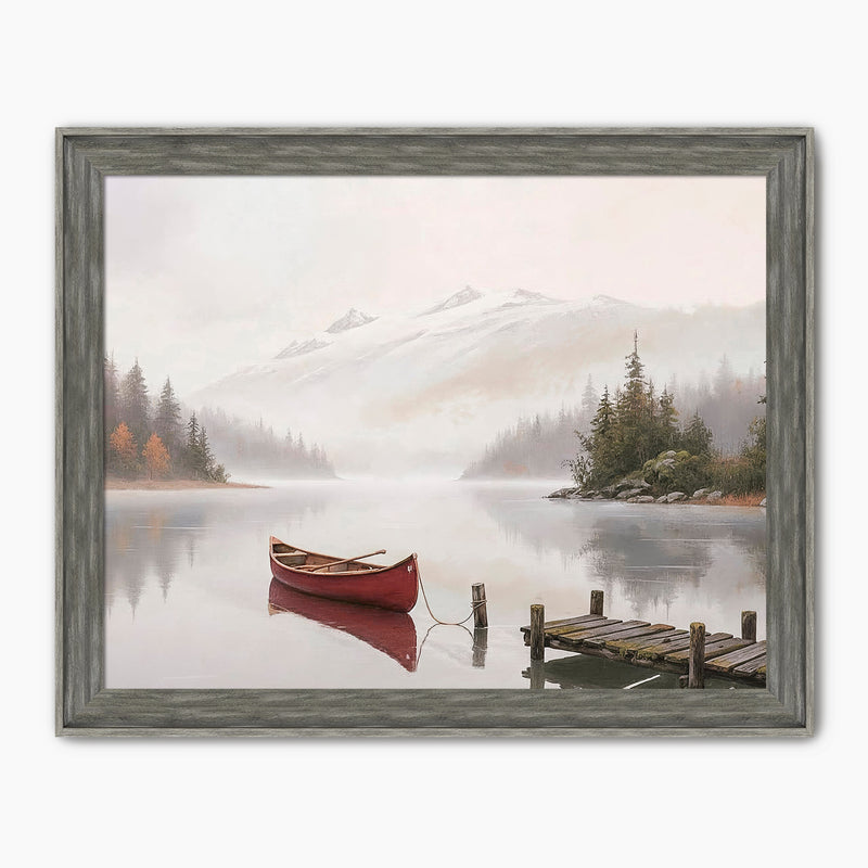 Canoe on a Misty Lake Watercolor - Sage and Rose Prints
