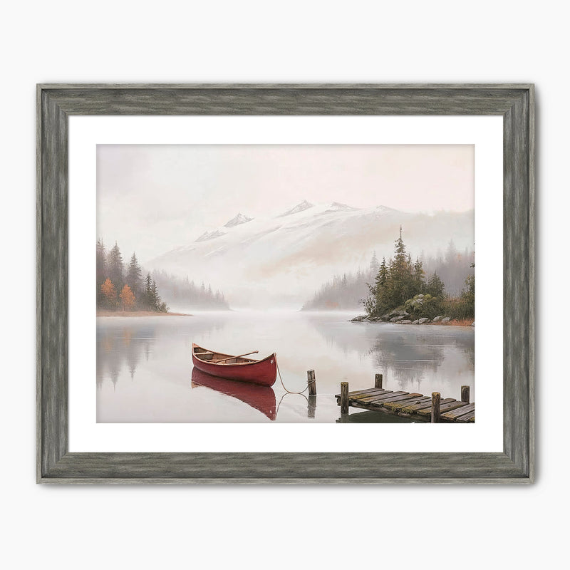 AK-32-Canoe on a misty lake watercolor - Sage and Rose Prints