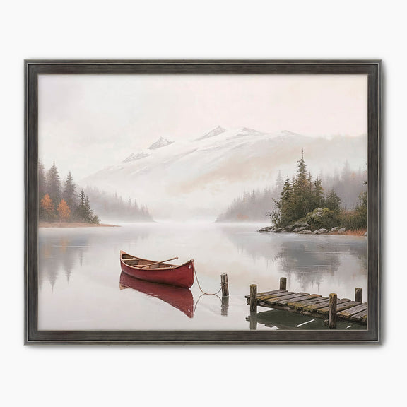 Canoe on a Misty Lake Watercolor - Sage and Rose Prints