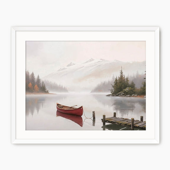 Canoe on a Misty Lake Watercolor - Sage and Rose Prints