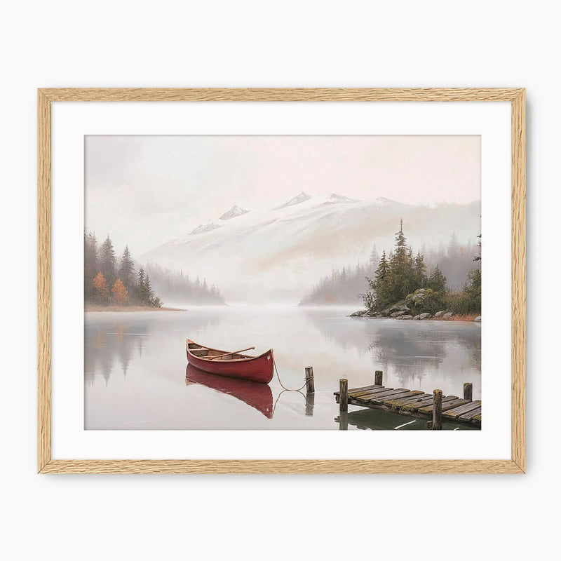 Canoe on a Misty Lake Watercolor - Sage and Rose Prints