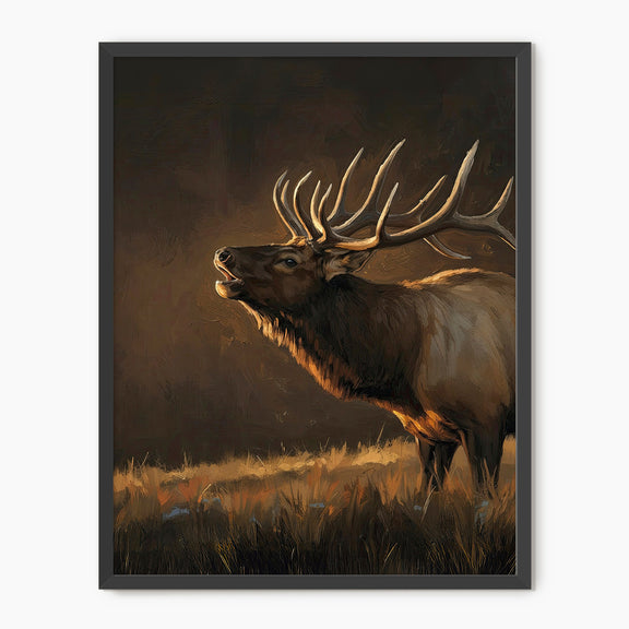 Moody Earth Tone Elk Wildlife Painting - Sage and Rose Prints
