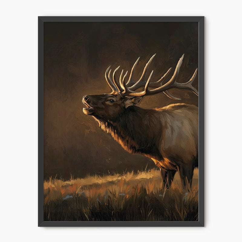 Moody Earth Tone Elk Wildlife Painting - Sage and Rose Prints
