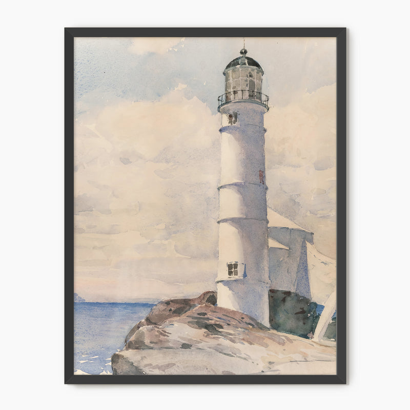 Lighthouse Watercolor Print in Pastel Blues - Sage and Rose Prints