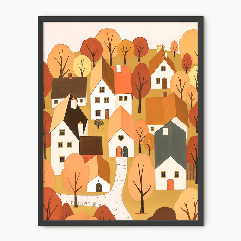 Whimsical Village Fall Art Print - Sage and Rose Prints