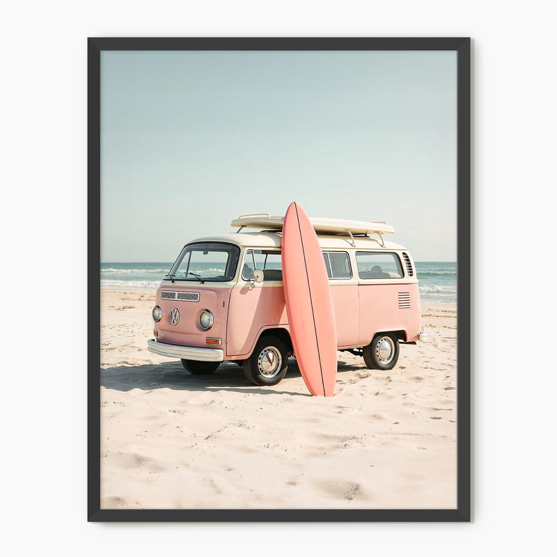 Sepia Surfer Van on the Beach - Sage and Rose Prints