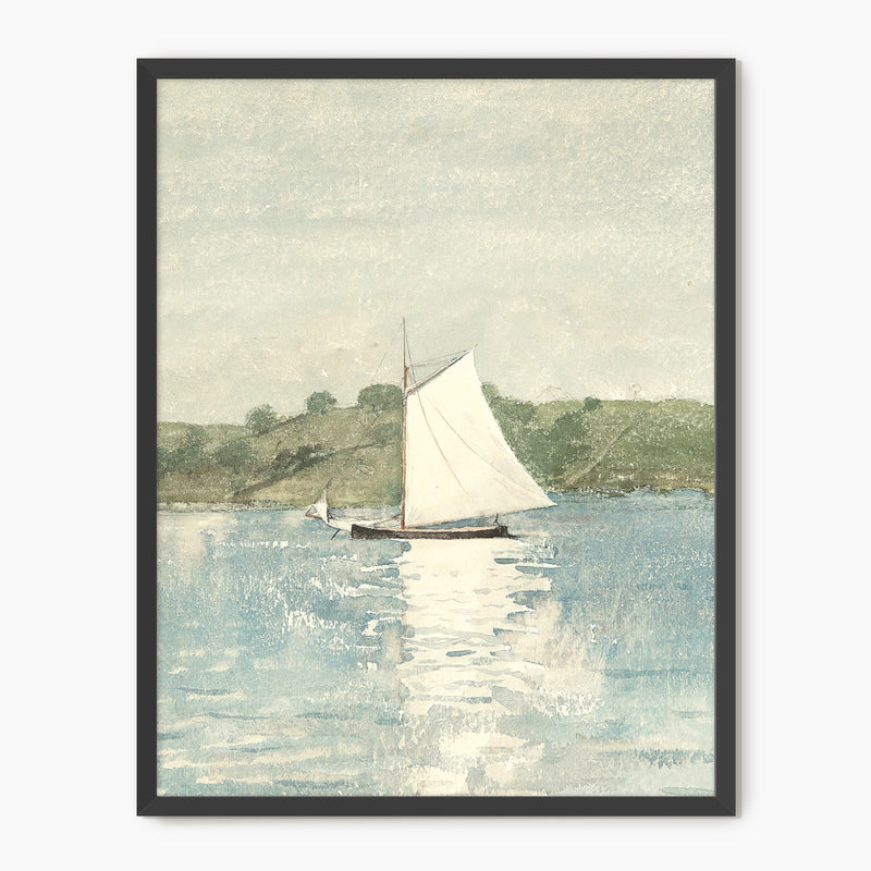 Sage and Light Blue Coastal Sailboat Art - Sage and Rose Prints
