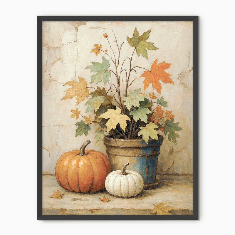 Pumpkin fall print, fall artwork with black frame, fall wall art, pumpkin fall oil painting, fall wall decor in burnt orange and light beige, Sage & Rose Prints