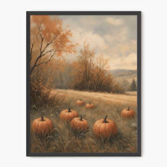 Vintage Style pumpkin fall print, fall artwork with solid wood black frame, fall wall art, pumpkin fall oil painting, fall wall decor in burnt orange and light beige, Sage & Rose Prints