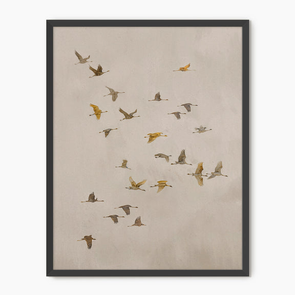 Flock of Birds Tan Japandi Watercolor - Sage and Rose Prints
