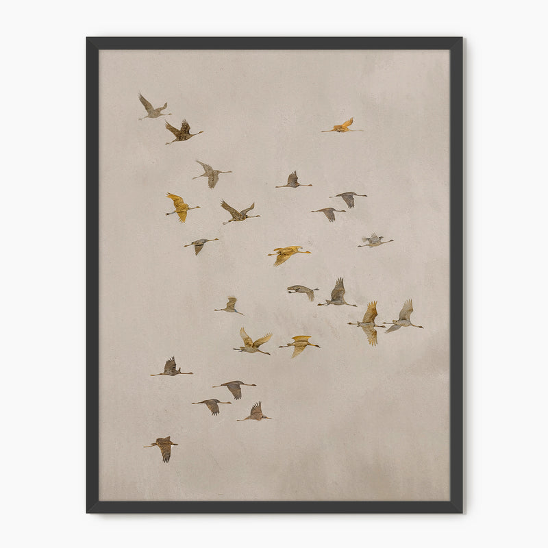 Flock of Birds Tan Japandi Watercolor - Sage and Rose Prints