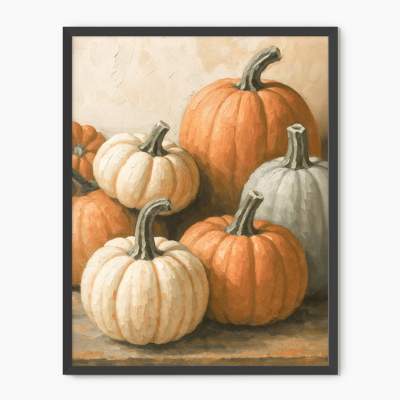 Pumpkin fall print, fall artwork with black frame, fall wall art, pumpkin fall oil painting, fall wall decor in burnt orange and light beige, Sage & Rose Prints
