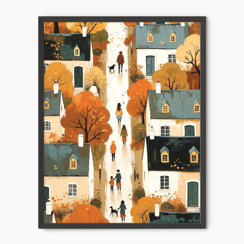 Nostalgic Village Folk Art Fall Wall Art - Sage and Rose Prints