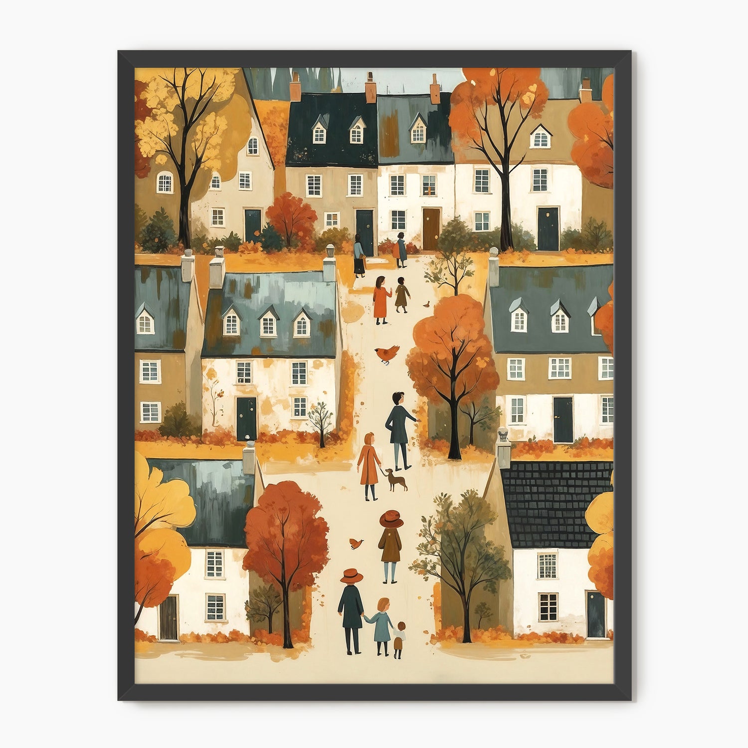 Cozy Fall Village Folk Fall Art Print - Sage and Rose Prints