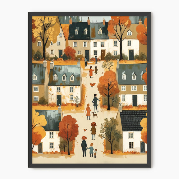 Cozy Fall Village Folk Fall Art Print - Sage and Rose Prints