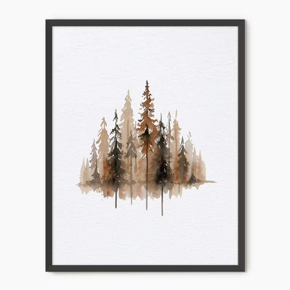 Earth Tone Trees Watercolor Painting - Sage and Rose Prints