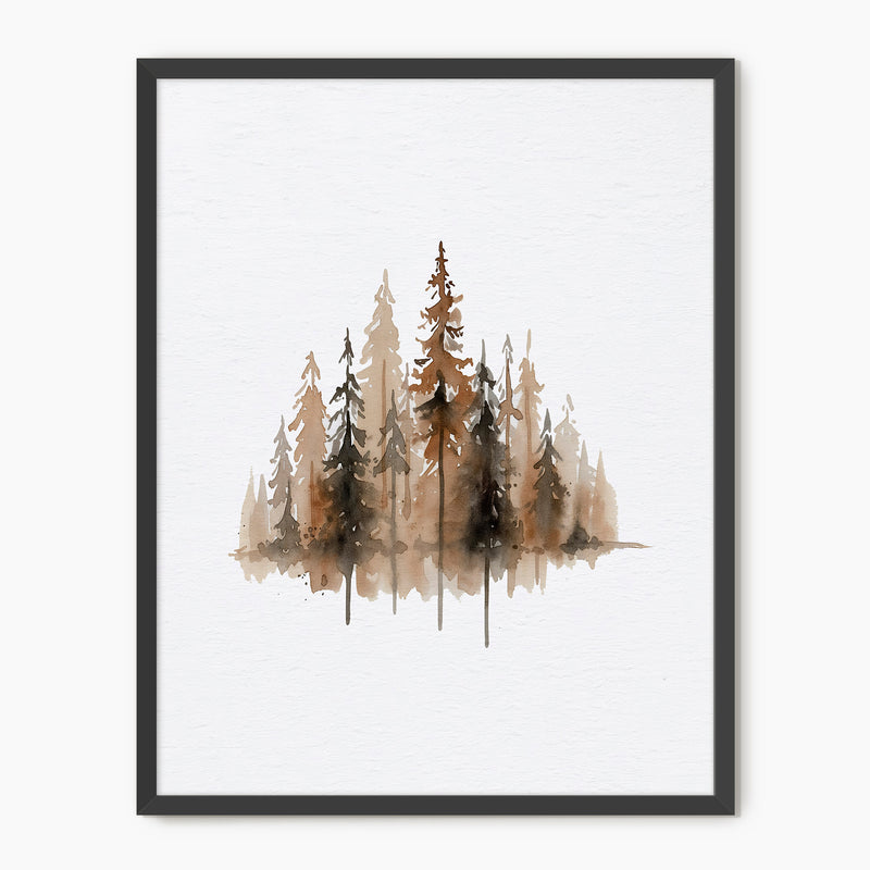 Earth Tone Trees Watercolor Painting - Sage and Rose Prints