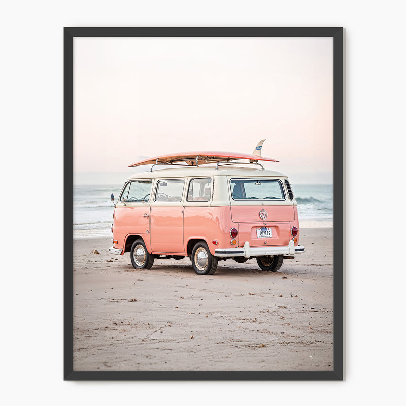 Retro VW Van on the Beach - Sage and Rose Prints