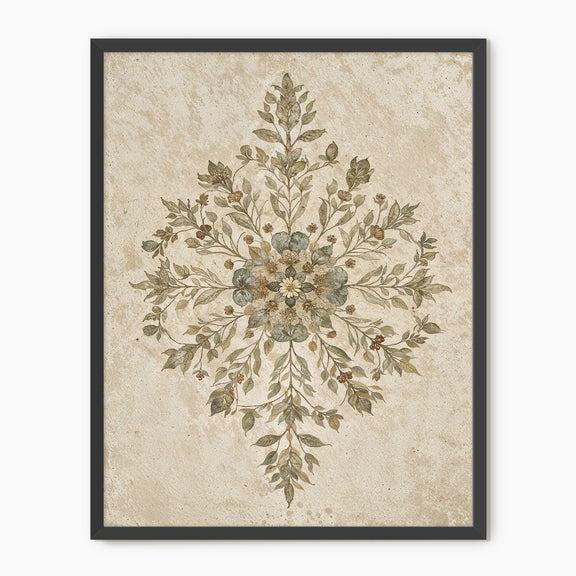 Geometric Flower Motif Watercolor - Sage and Rose Prints